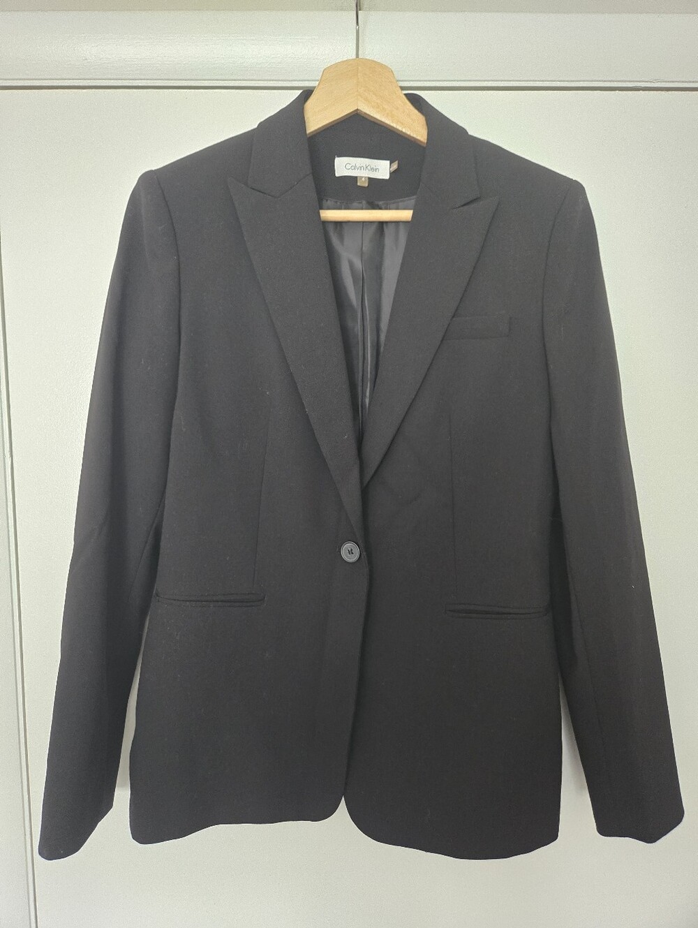 Calvin Klein Black Single Button Suit Jacket Blazer Size 4